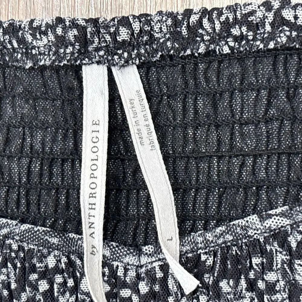 Anthropologie Smocked Top Black White Floral Mesh Puff Sleeve Boho Coquette L